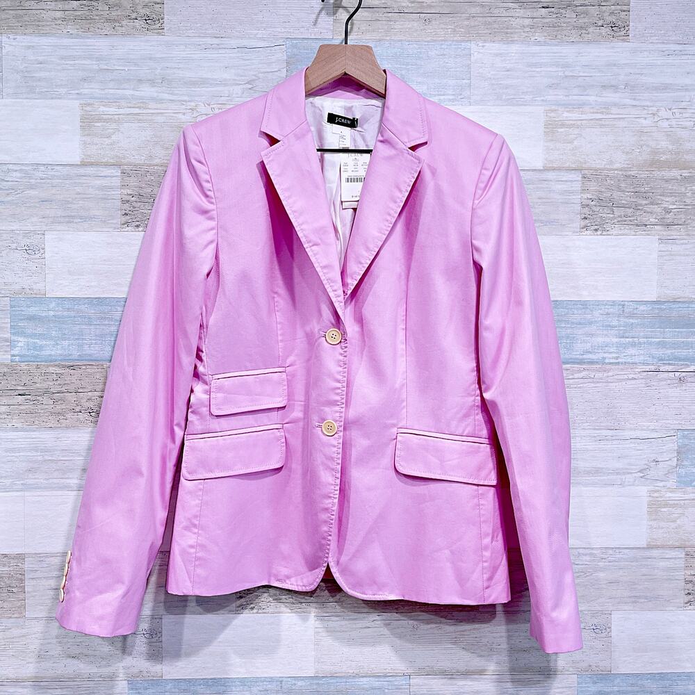 J CREW Cotton Schoolboy Blazer Pastel Pink Lightweight Summer Preppy Womens 8